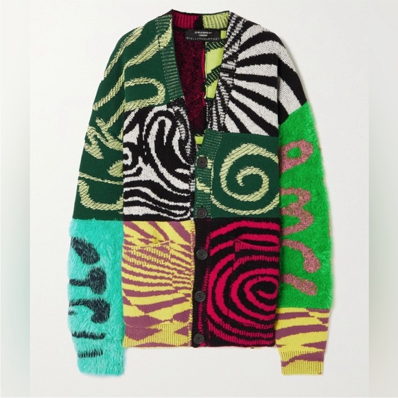 EUC STELLA MCCARTNEY + Ed Curtis patchwork jacquard-knit wool cardigan M - Picture 4 of 11